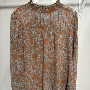 a.n.a Brown and Blue Floral Blouse